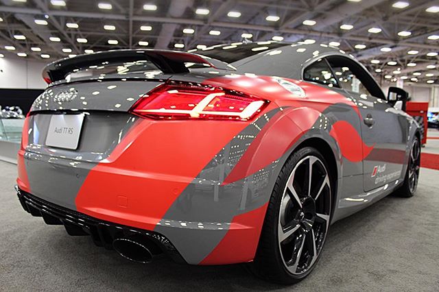 Of course you need to add flames to the Audi TT RS🔥❤️ #dfwautoshow #audi #audittrs #fastcars #dallas #autoshow #sundayfunday