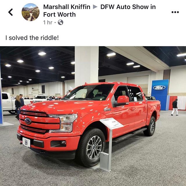 Winner, Winner! We had a lot of people figure out today’s riddle, I guess I’ll just have to make them harder next year!🤷🏻‍♀️ #ftworthautoshow #autoshow #fortworth #sundayfunday #riddle #ford #bigfoot #monstertruck