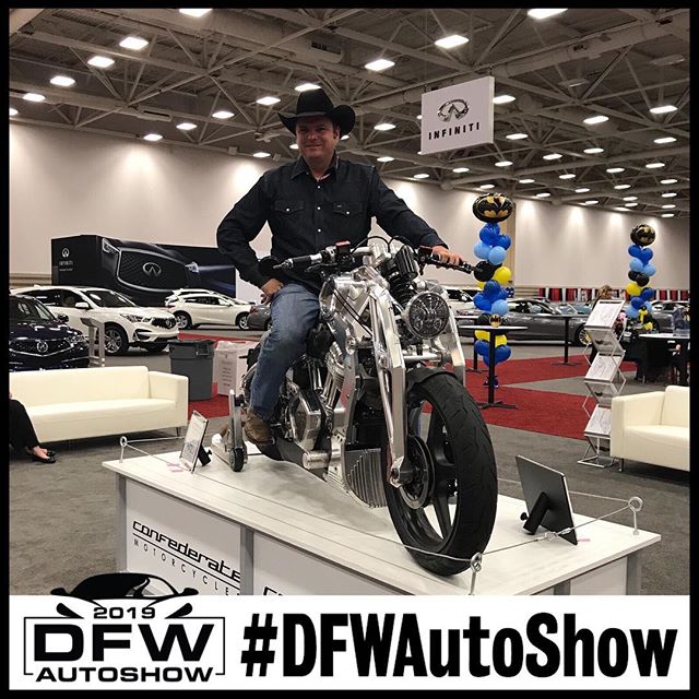 Straight out of Birmingham, AL, this motorcycle is 1 of 31 and comes in at around 💰125k💰 Definitely one you’ll want to see at the #dfwautoshow! @confederatemotorcycles #autoshow #dallas #confederatemotorcycles #motorcycle